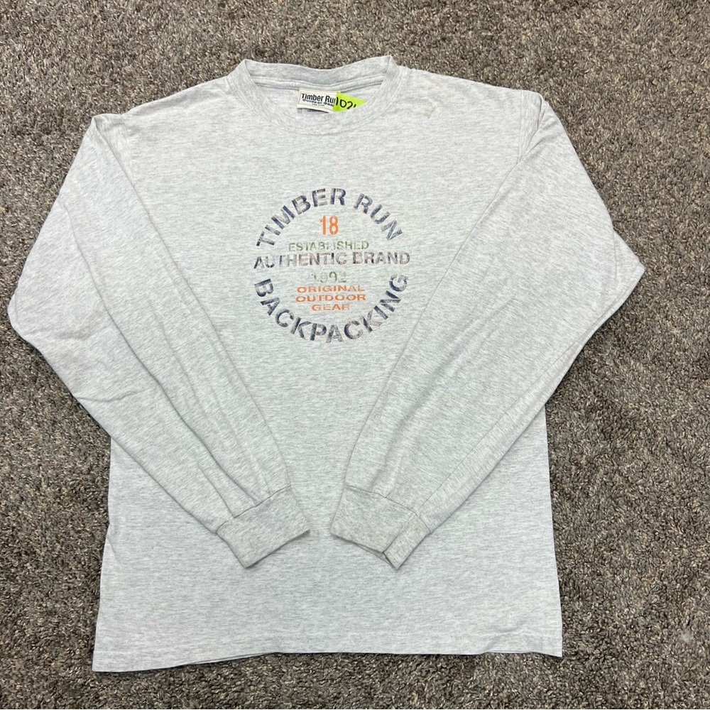 Vintage Timber Run shirt mens medium light gray long sleeve‎ graphic outdoors